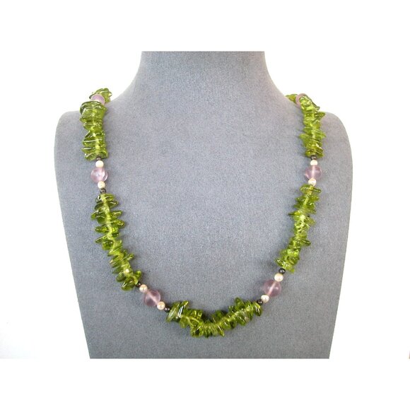 Vintage Green Peridot & Agate Geode Statement Necklace - Picture 1 of 4